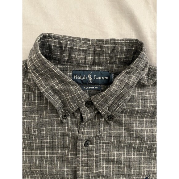 Ralph Lauren Gray Custom Fit Gray Gingham Long Sleeve Button Up Shirt Men's XL - Picture 3 of 13